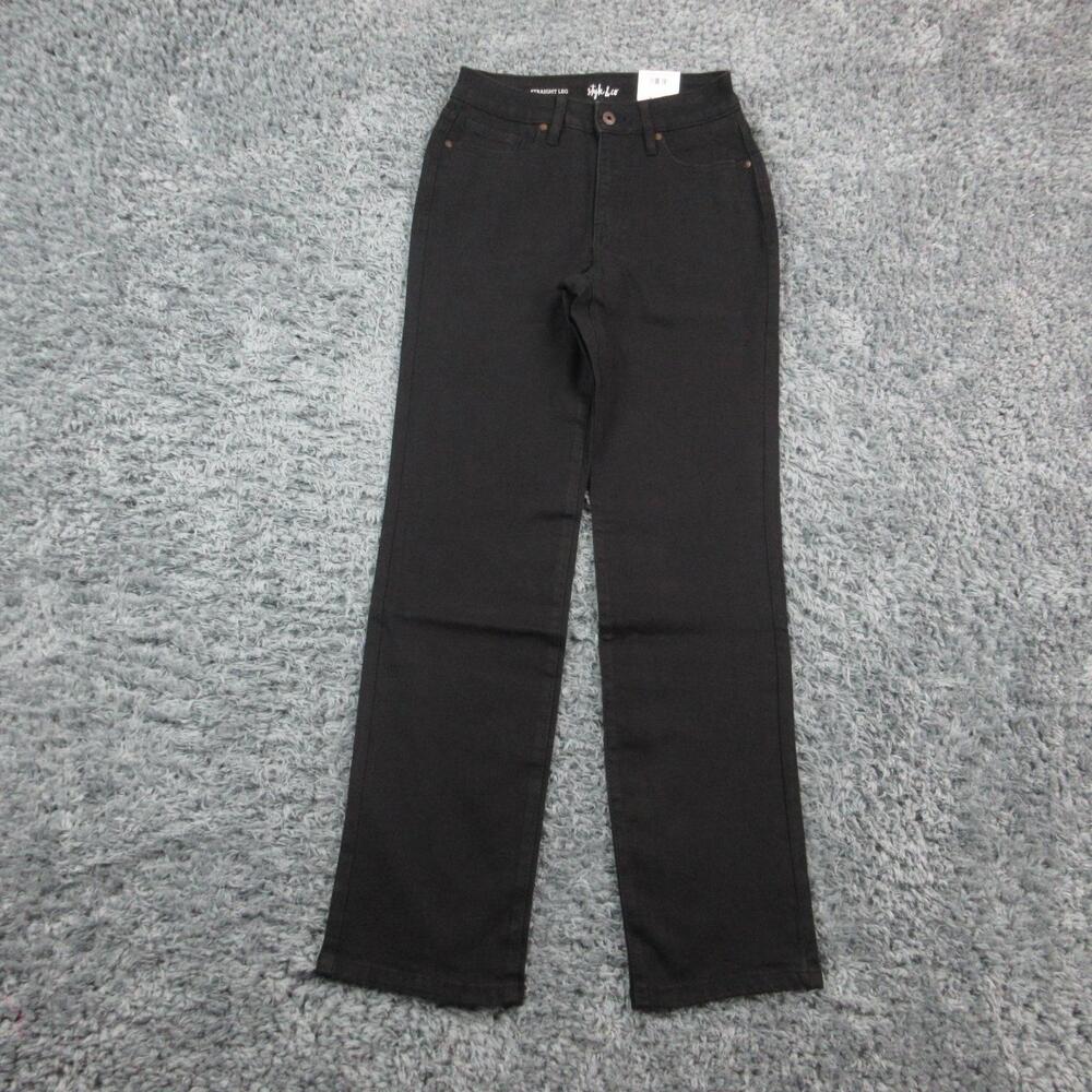 Style & Co Jeans Womens 4 Deep Black Straight Leg Slimming Pocket 27x31.5* NWT